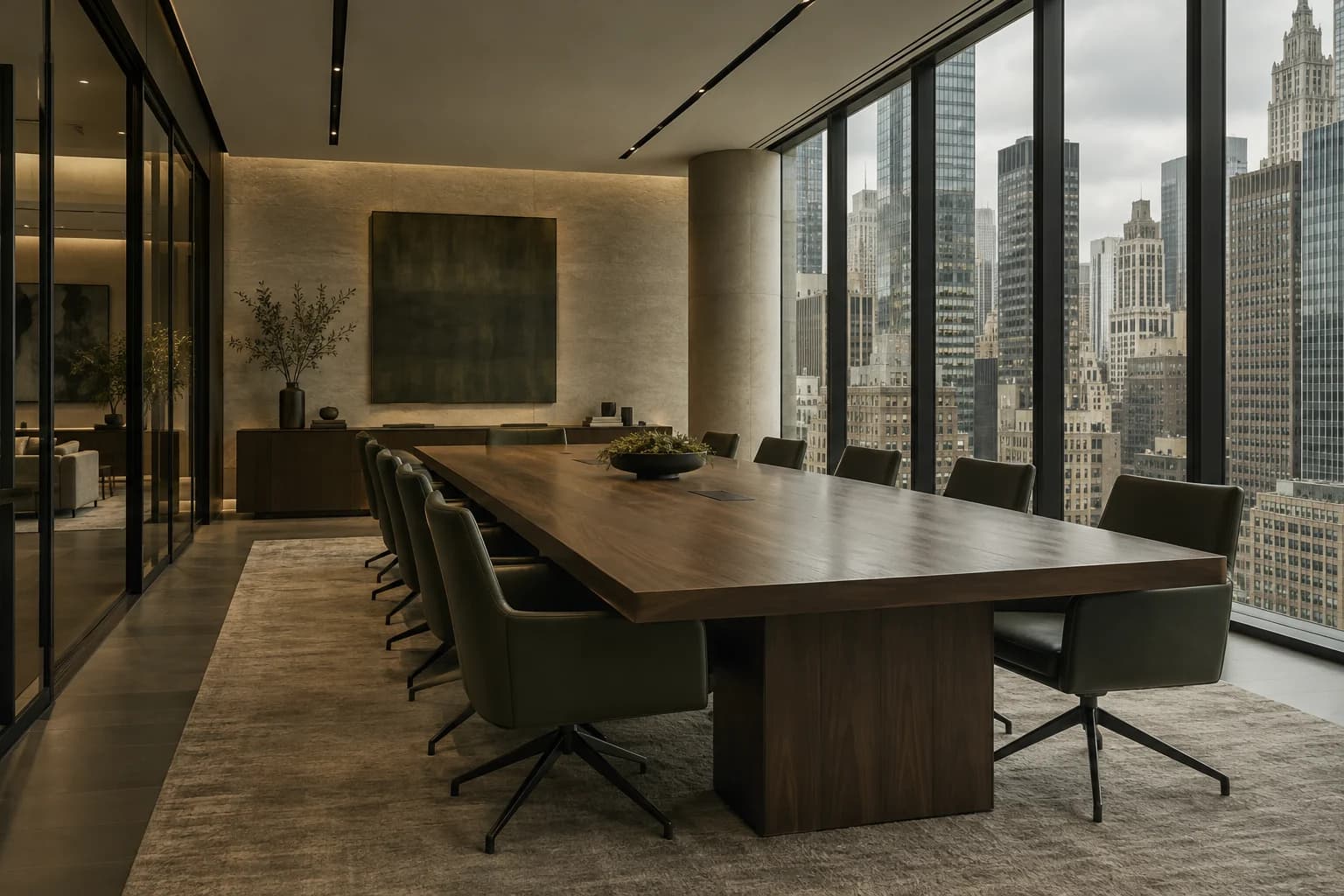 A refined investment office overlooking Manhattan